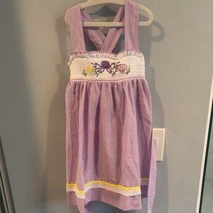 Lil Cactus Purple Striped Kids Dress with Embroidery